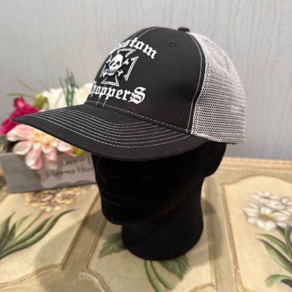 Falcon Custom Choppers Adjustable Mesh Trucker Cap Hat Skull Black Unisex NWOT - Picture 3 of 13